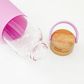 Gleevers X The Better Home Borosilicate Glass Water Bottle with Sleeve (500ml) | Non Slip Silicon Sleeve & Bamboo Lid | Fridge Water Bottles for Men, Women & Kids | Water Bottles for Fridge | Pink (Pack of 2)